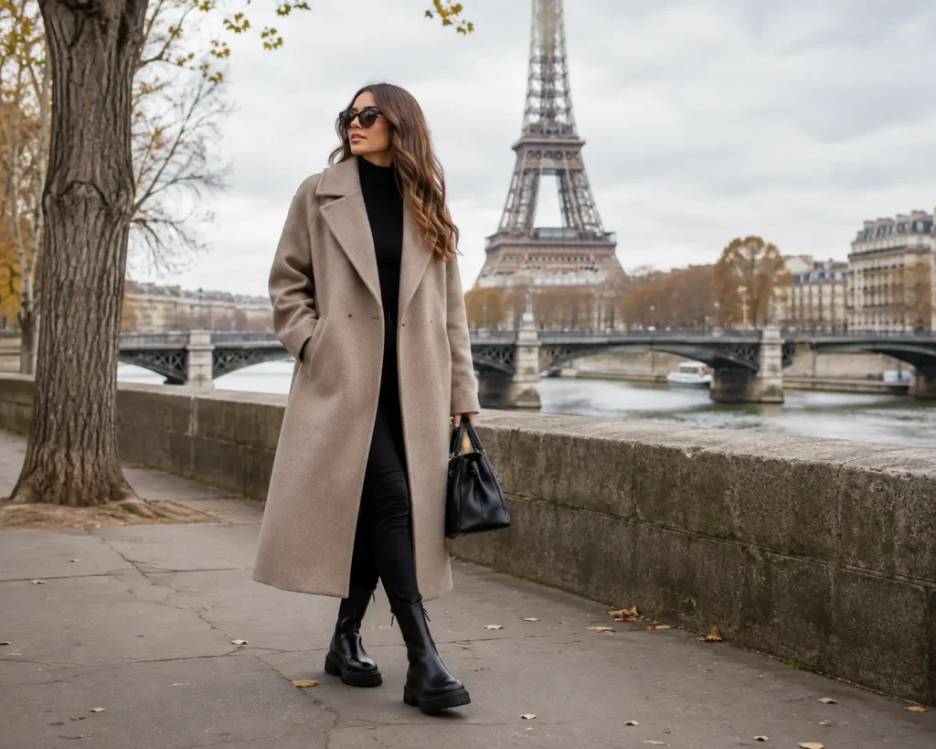 19. Oversized Wool Coat with Lug-Sole Boots