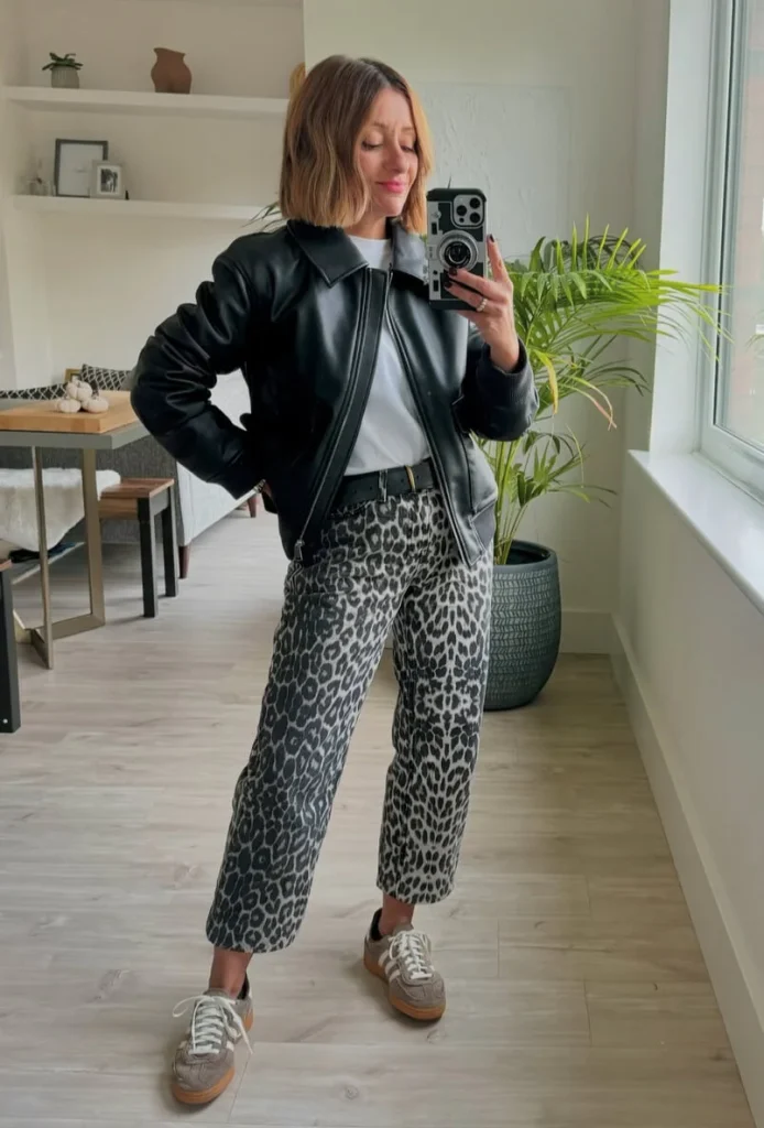 11. Leopard Print Pants with Adidas Spezial