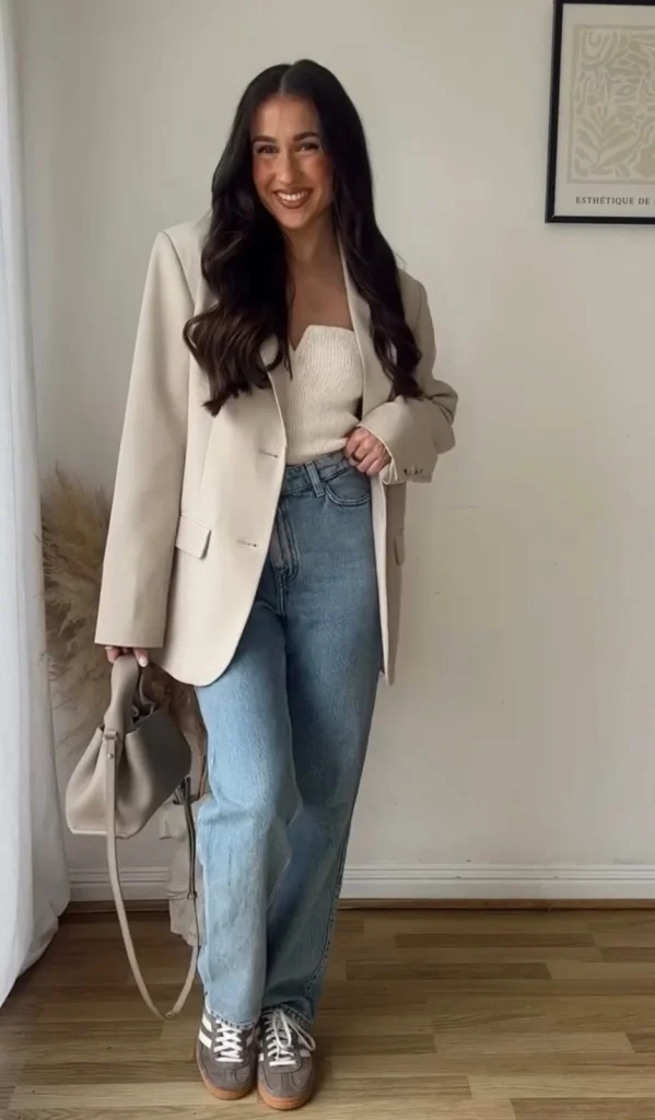 14. Blazer and Denim with Adidas Spezial