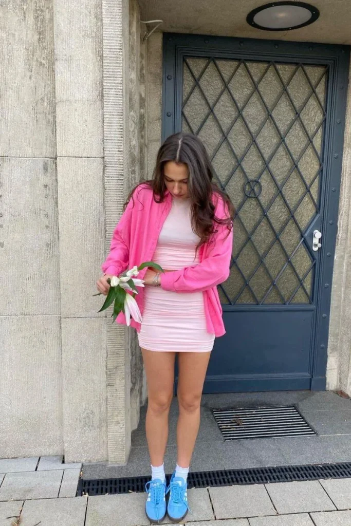 18. Pop of Pink with Blue Adidas Spezial