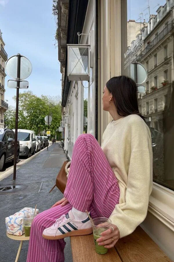 3. Striped Pants with Pink Adidas Spezial