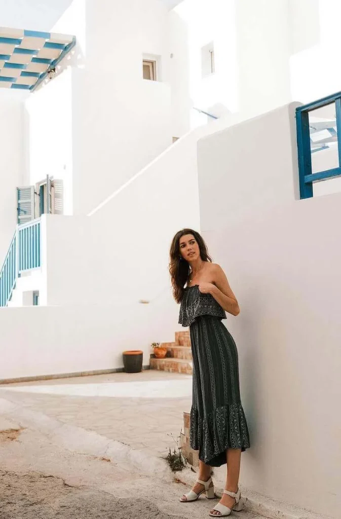 22. Strapless Midi Dress with Heels