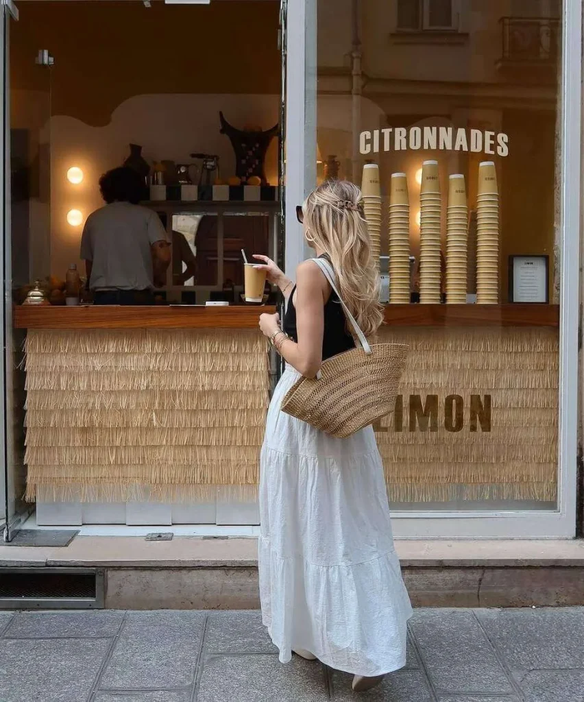 16. Black Top and White Maxi Skirt