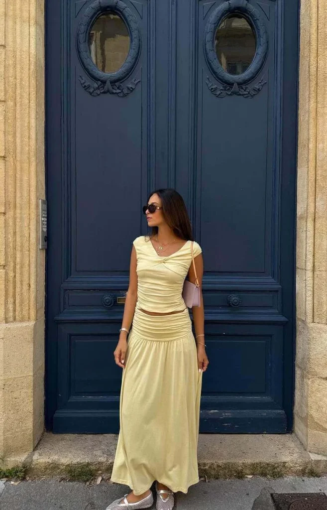 2. Yellow Two-Piece Skirt Set