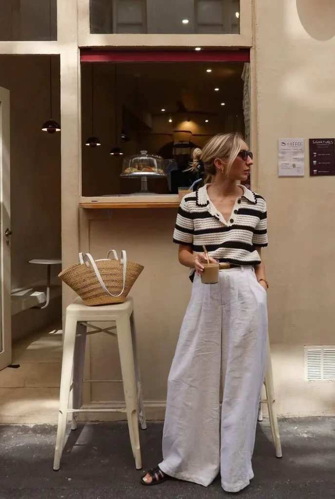 20. Striped Knit Top and White Pants