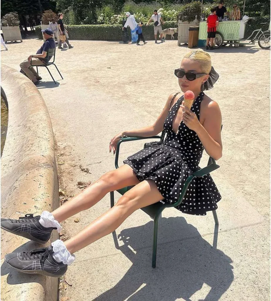 6. Polka Dot Mini Dress with Sneakers