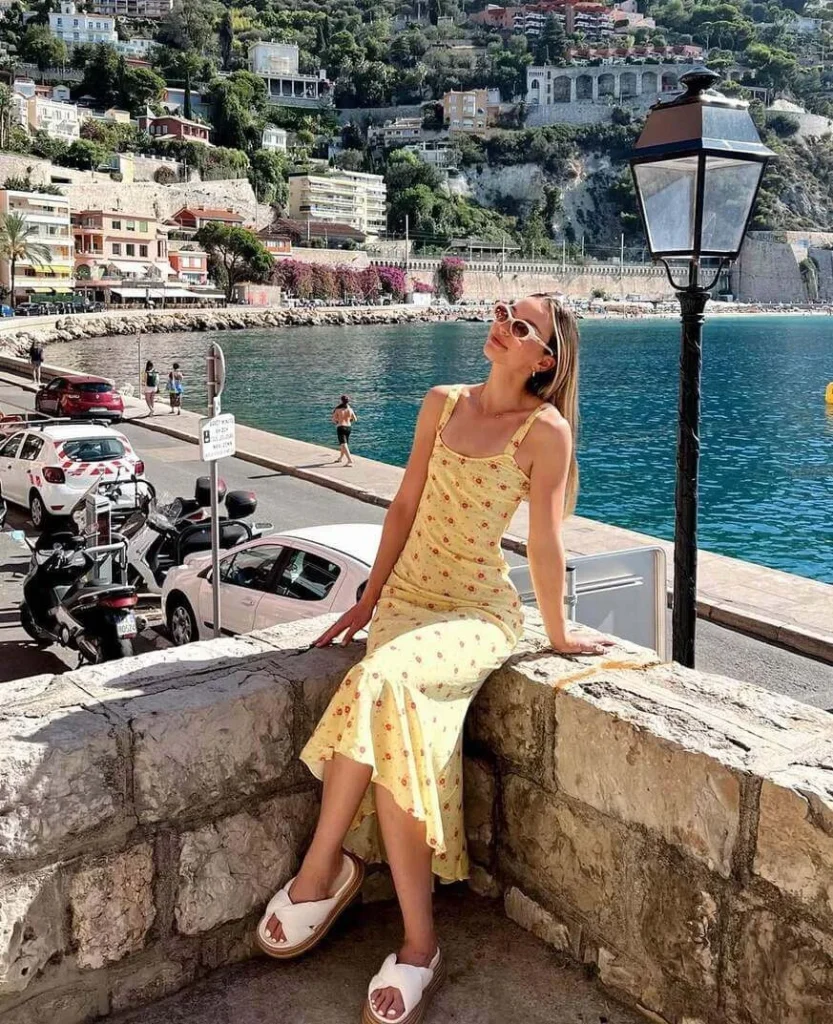 2. Yellow Floral Midi by the Coast