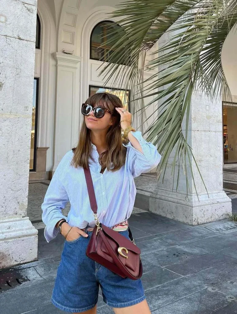 20. Striped Shirt and Denim Shorts