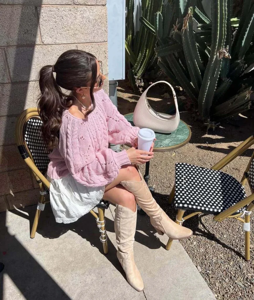 1. Pink Knit Café Look for Spring Days