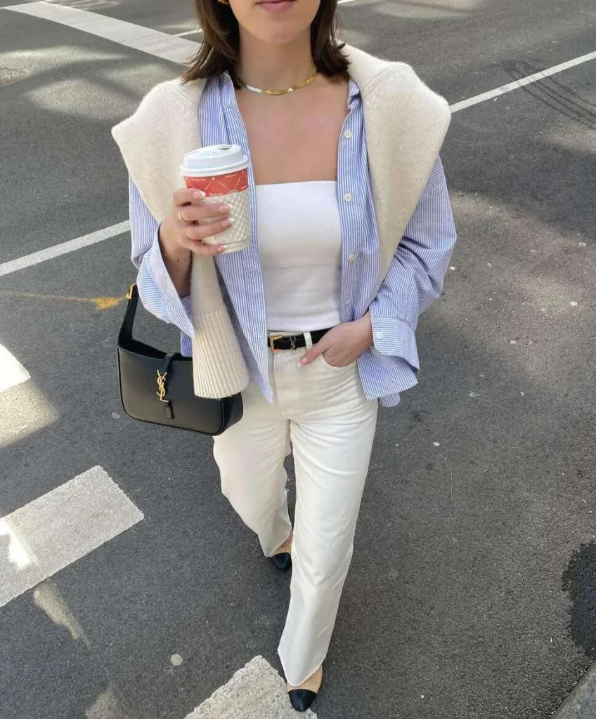 14. Striped Shirt and White Pants