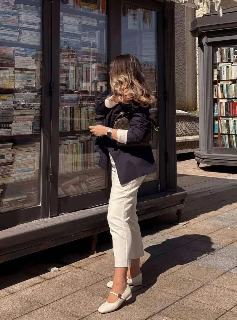 16. Black Blazer and White Pants