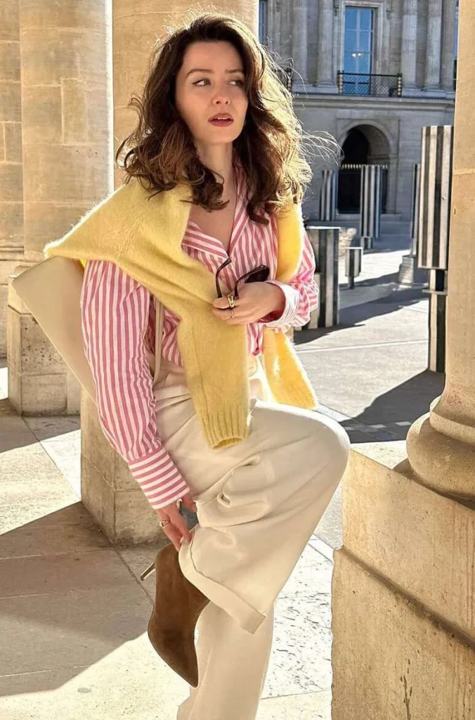 19. Striped Shirt and Yellow Sweater