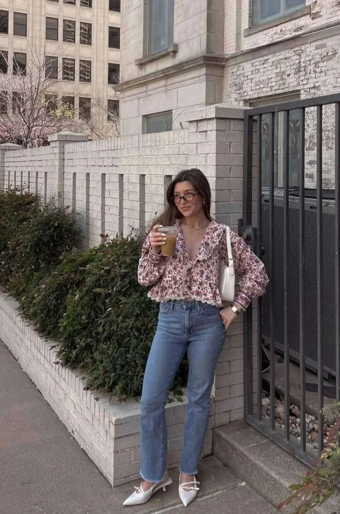 3. Floral Blouse and Jeans