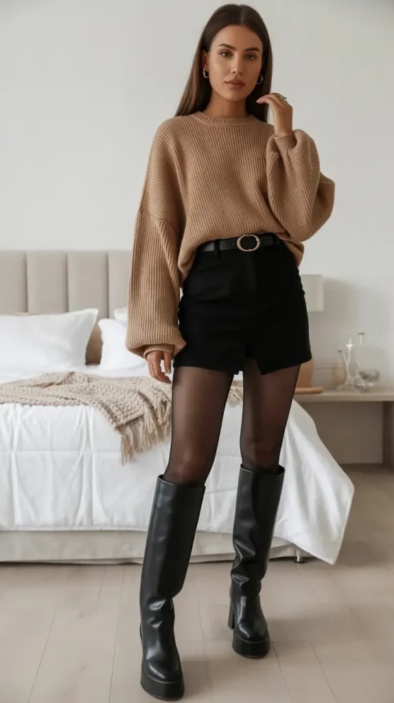 17. Bold Knit + Tights = Fall Energy