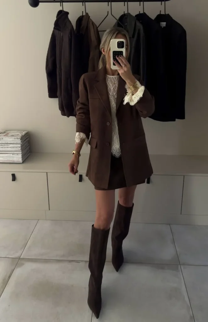 Chocolate Brown Blazer and Skirt Set