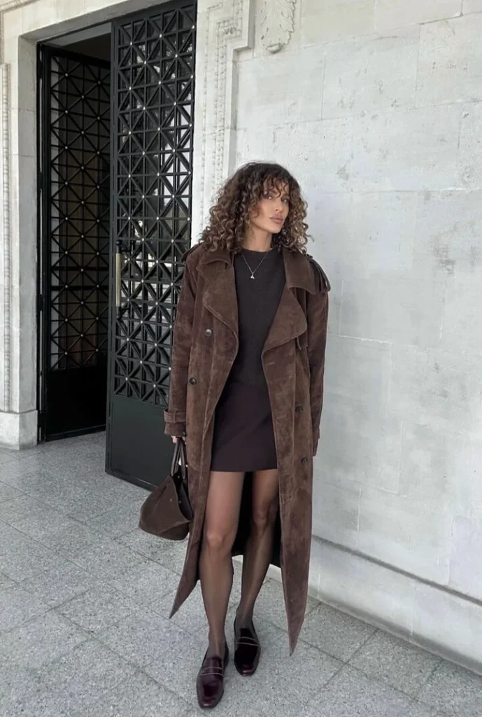 Suede Trench with Mini Dress