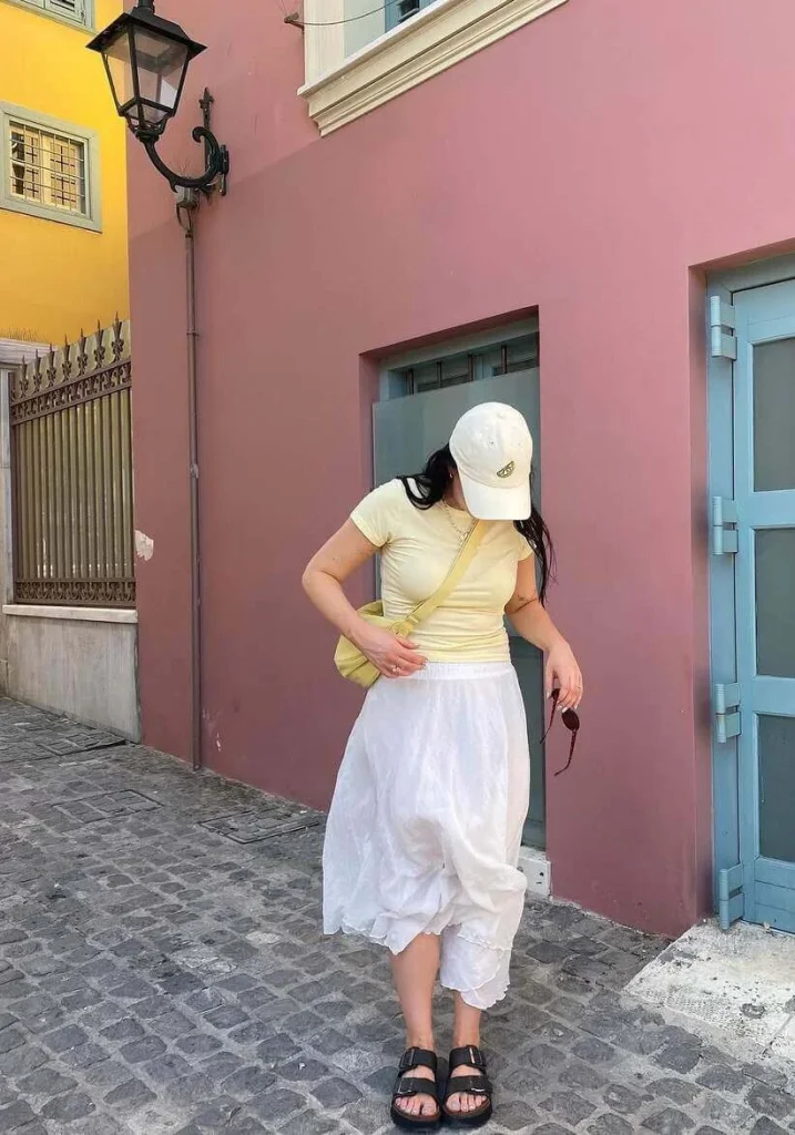 White Skirt and Yellow Tee