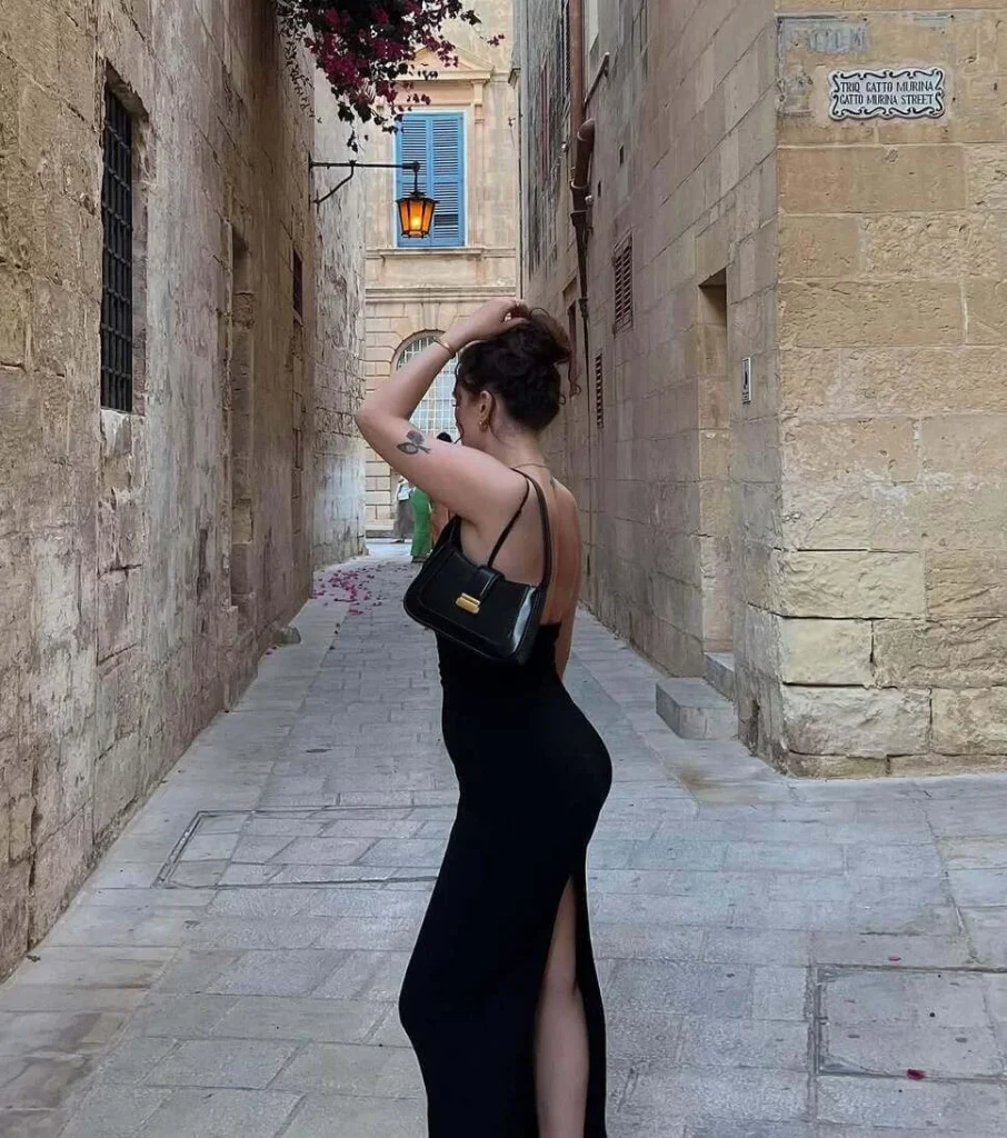 Black Maxi Dress at Night