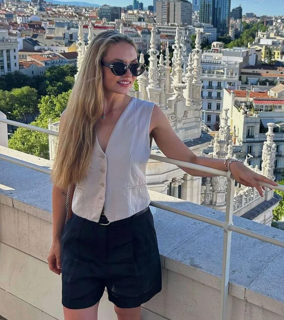 Linen Vest and Black Shorts