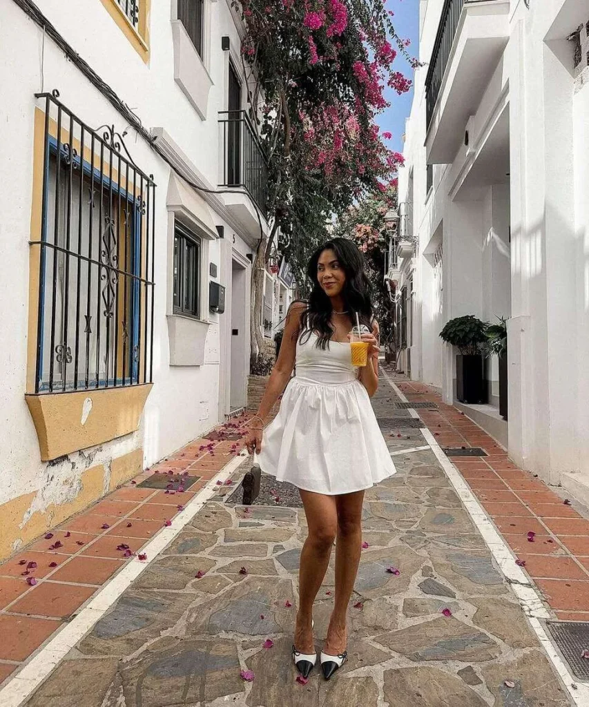 White Mini Dress and Flats