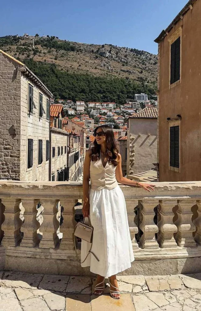 Linen Vest and White Skirt