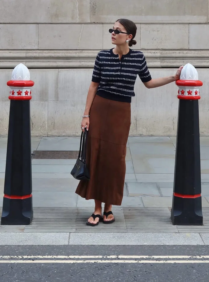 Satin Maxi Skirt and Striped Knit Top