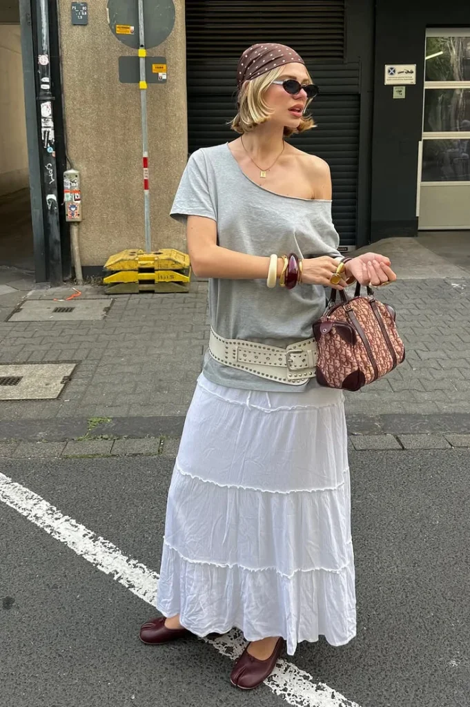 White Maxi Skirt and Loose Tee