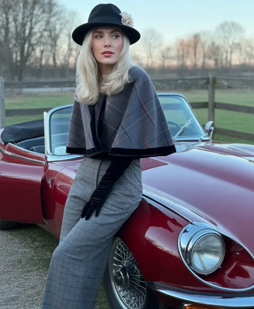 1. Velvet Gloves & Checked Cape Elegance