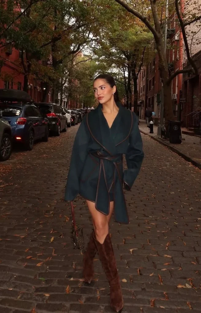 Wrap Coat and Knee-High Boots