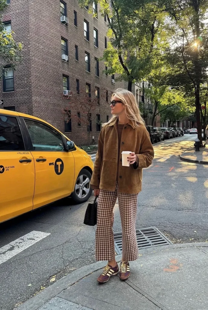 Suede Jacket and Gingham Pants