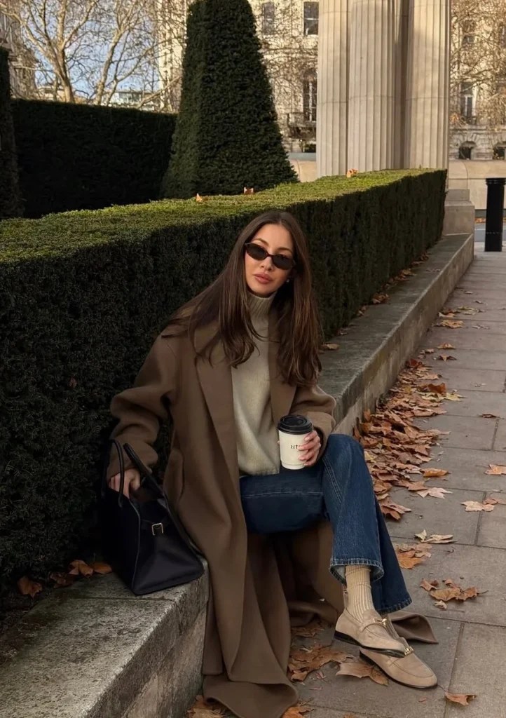 Camel Coat and Jeans