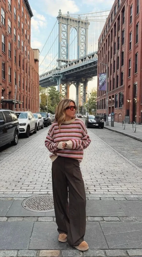 NYC Fall Outfit with Striped Sweater