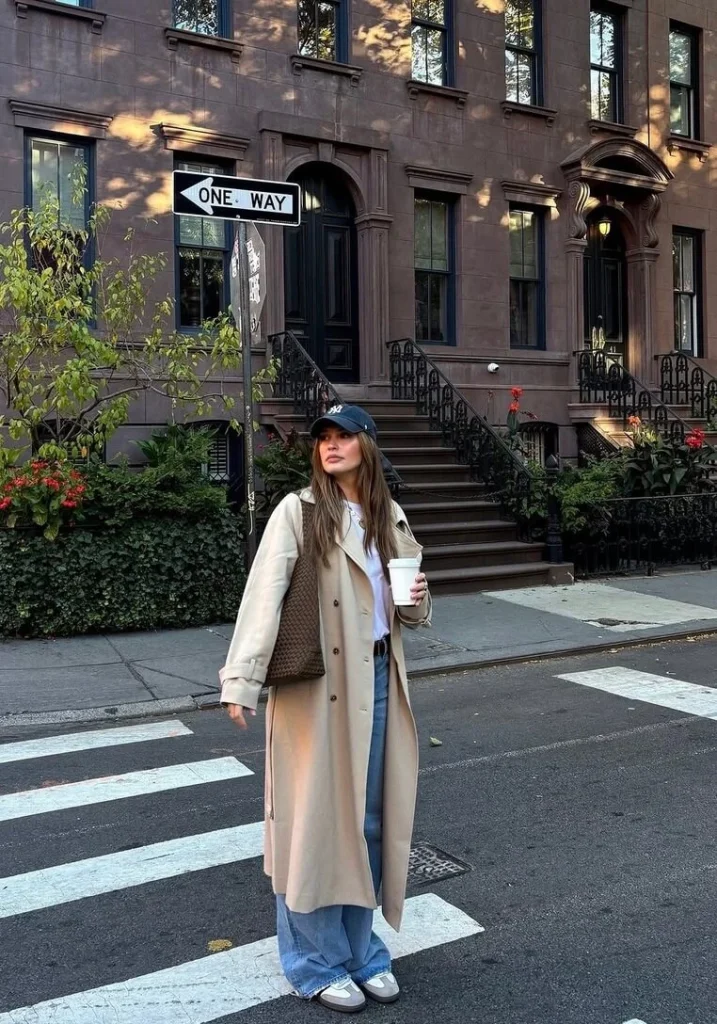 Trench Coat and Wide-Leg Jeans