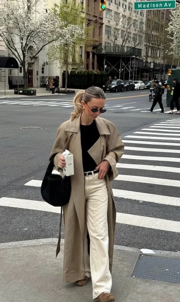 Trench Coat and Cream Jeans