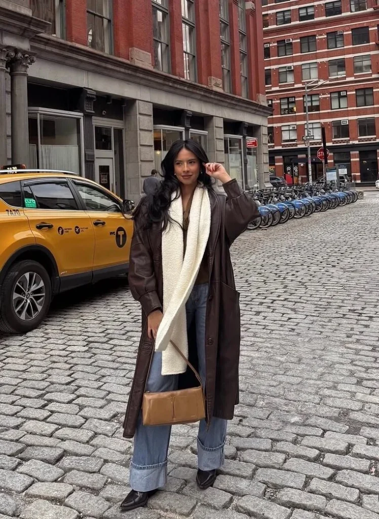 NYC Fall Outfit with Brown Leather Coat