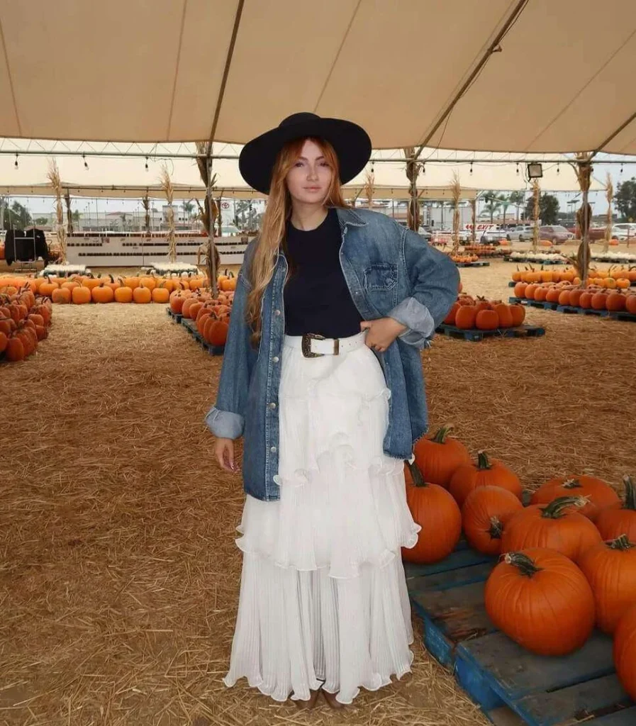 16. Denim Shirt and Maxi Skirt
