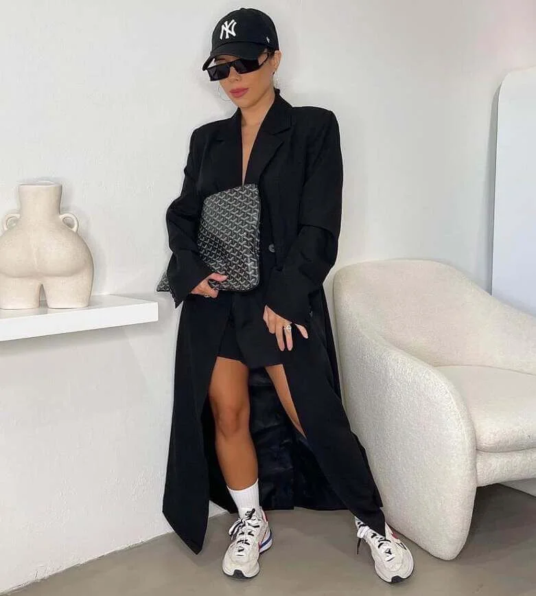 All-Black Layers with Chunky Sneakers
