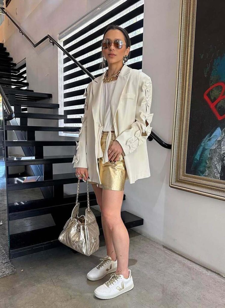 Gold Skirt and Statement Blazer