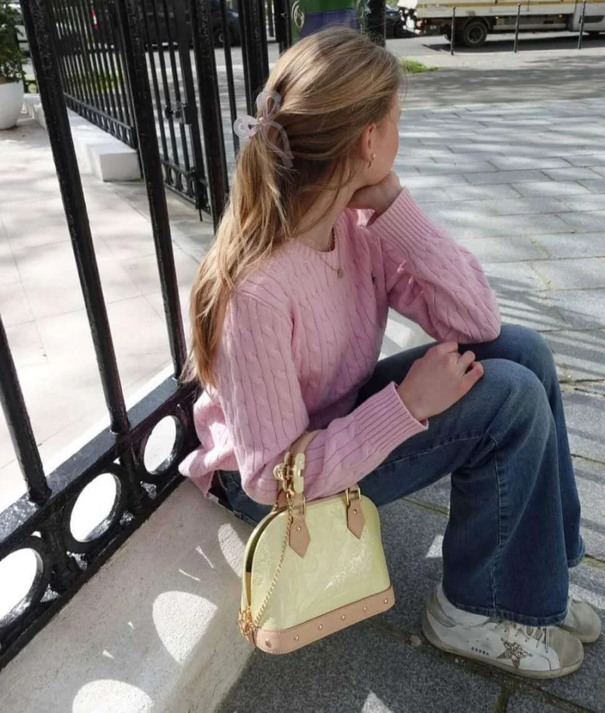 Pink Cable Knit & Retro Sneakers