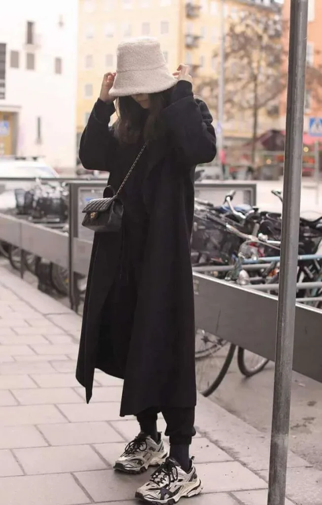 Monochrome Coat with Chunky Sneakers