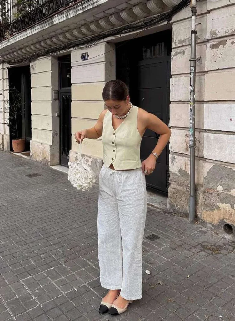 19. Linen Vest with Wide-Leg Pants