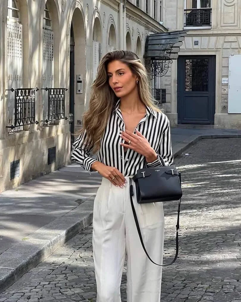 Striped Shirt and White Trousers
