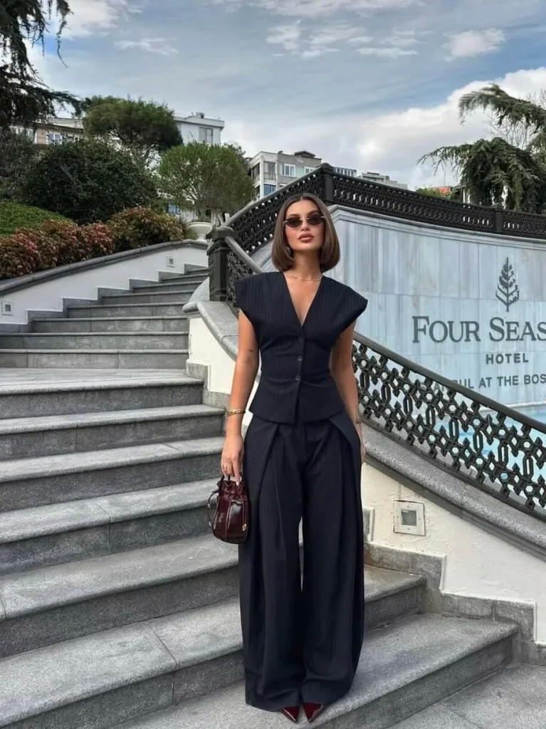 Sleeveless Vest and Wide-Leg Trousers