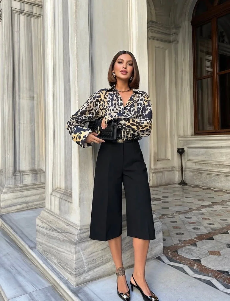 Leopard Blouse and Culotte Trousers