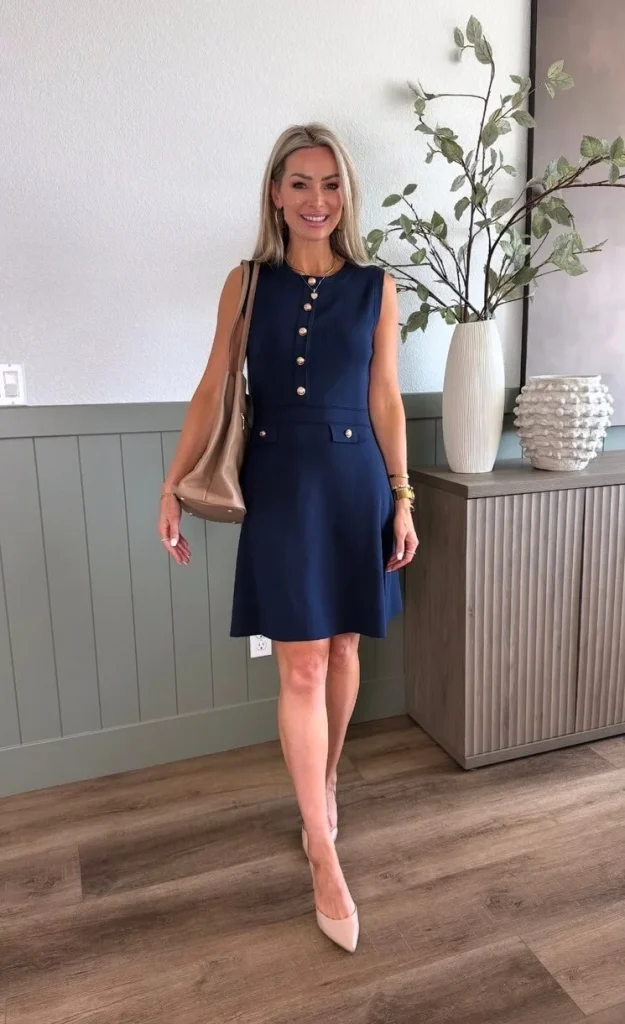 Navy Sleeveless Work Dress
