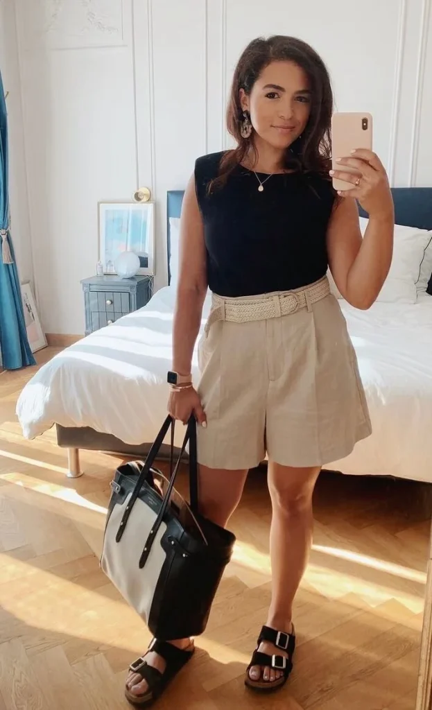 Black Top and Linen Shorts