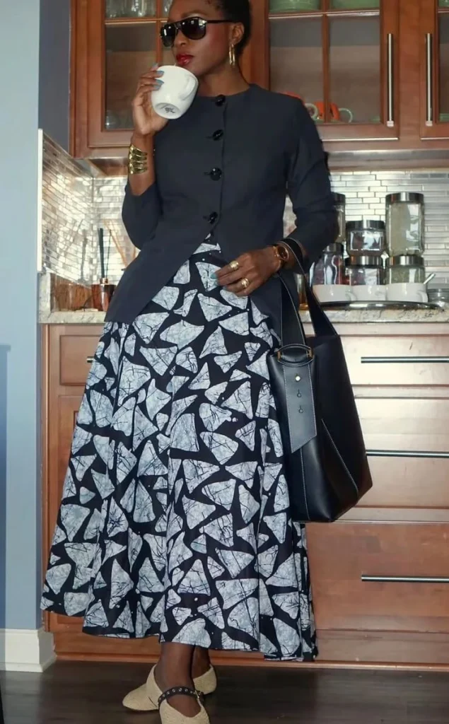 Printed Midi Skirt and Cropped Jacket