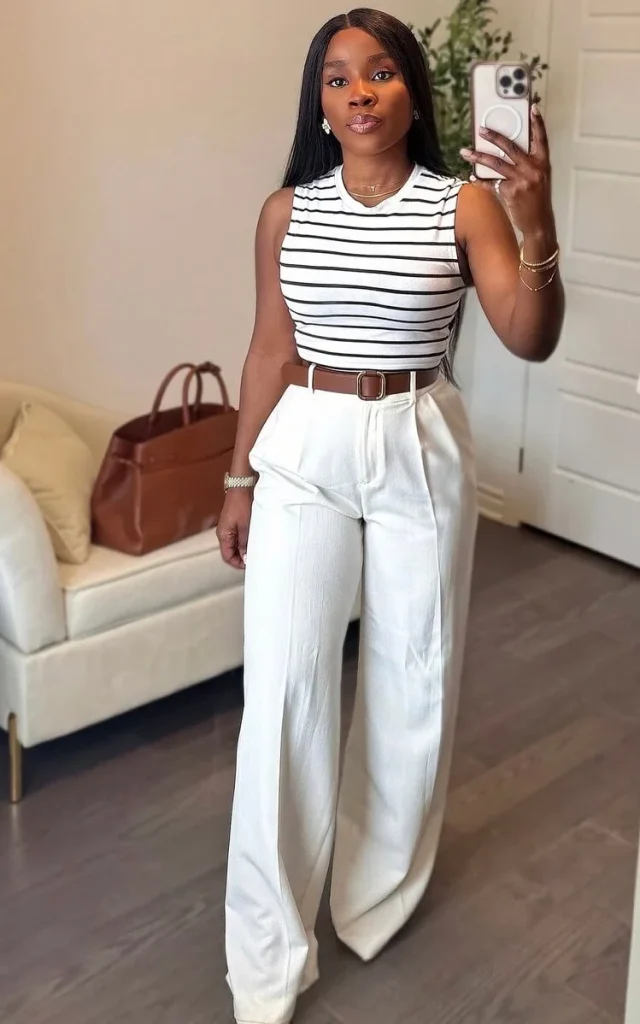 Striped Tank and White Trousers