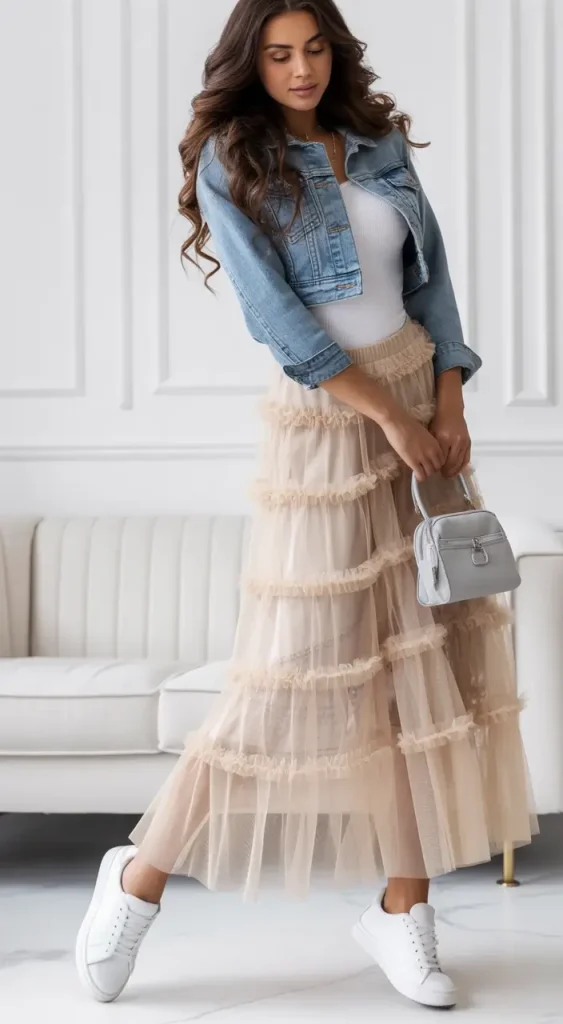 1. Soft Tulle and Denim Ease