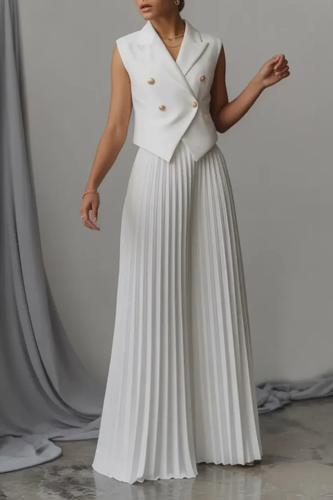 22. White Pleats & Power Shoulders